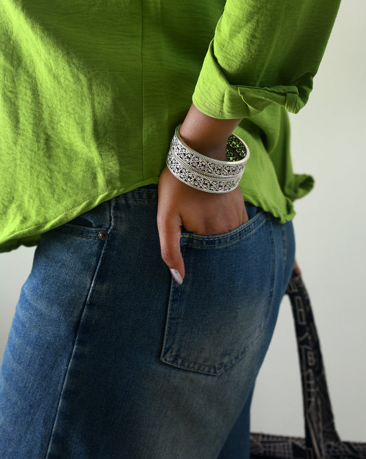 Intricate Filigree Oxidized Bangles Single Piece