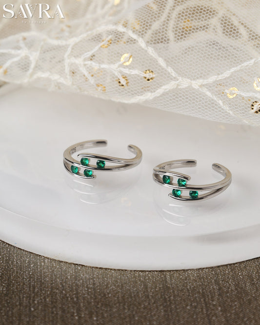 Green Stone Criss-Cross Toe Rings