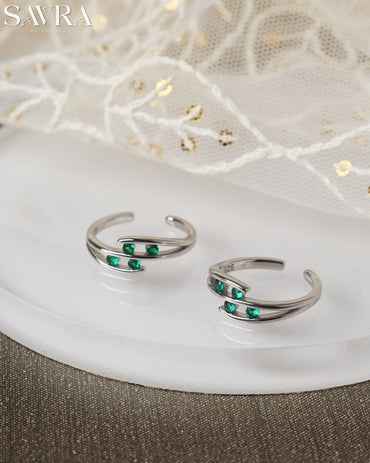 Green Stone Criss-Cross Toe Rings