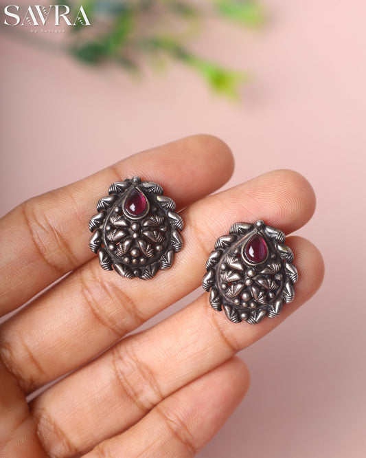 Oxidized Red Teardrop Studs