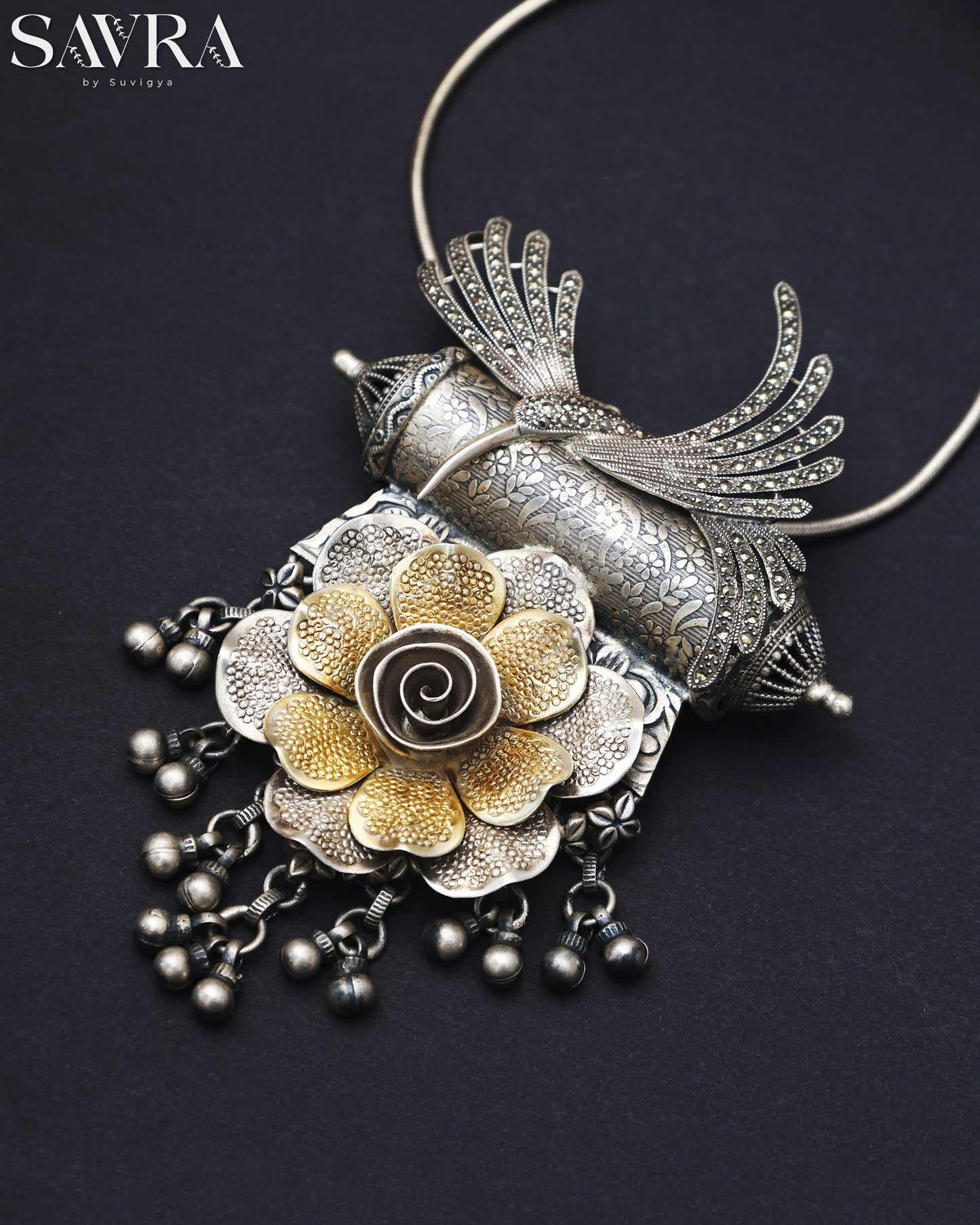 Two-Tone Bird Flower Pendant