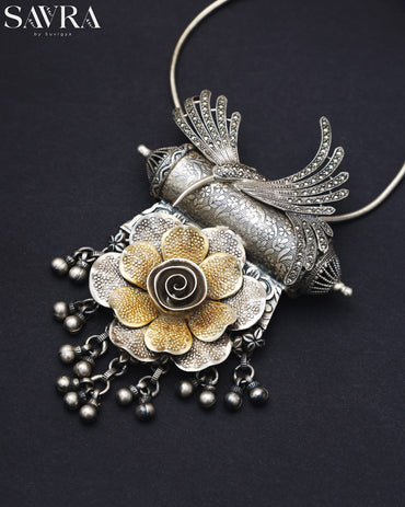 Two-Tone Bird Flower Pendant