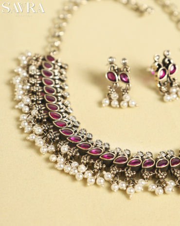 Nitara Ruby/ Pearl Necklace Set