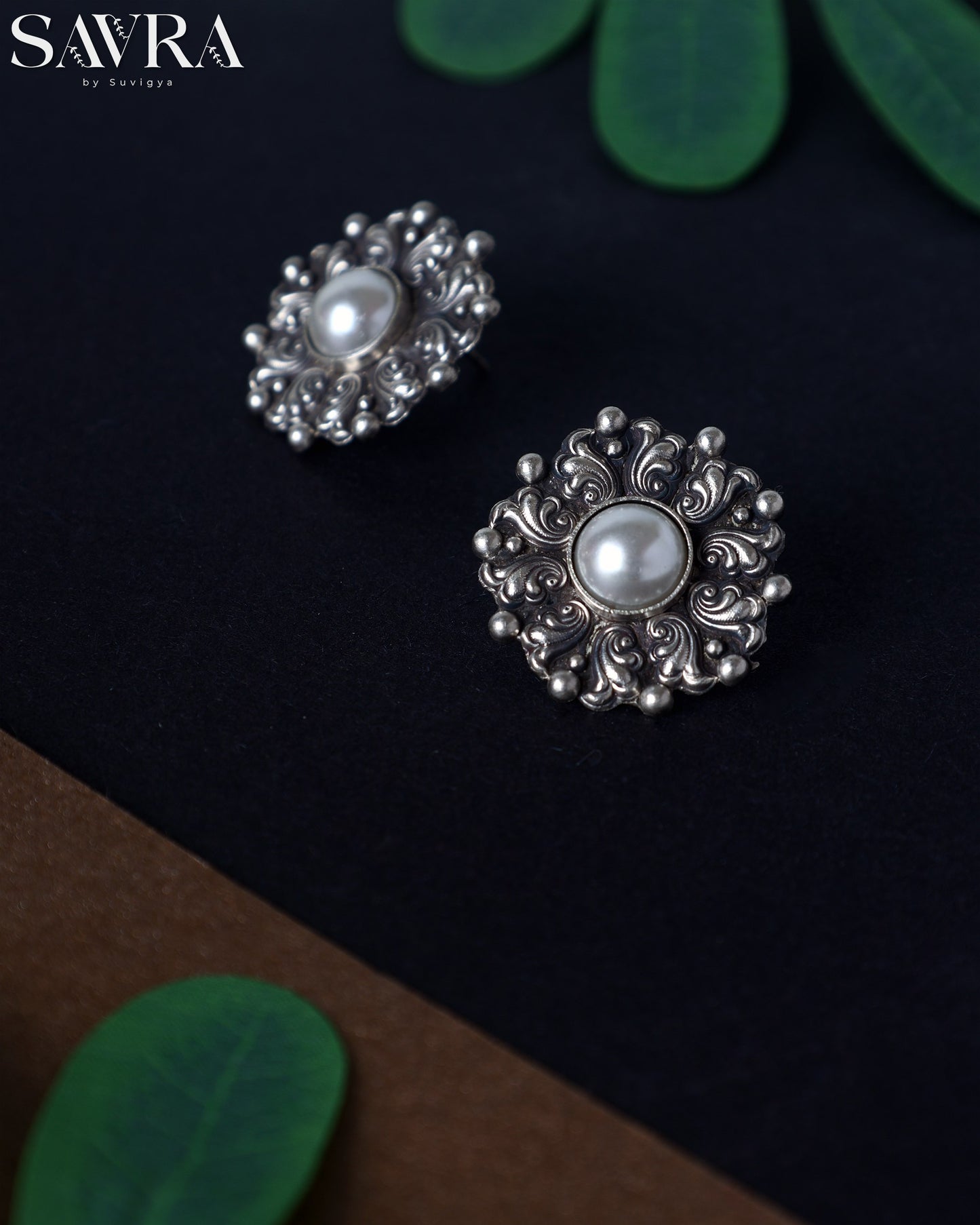 Ornate Pearl Flower Studs