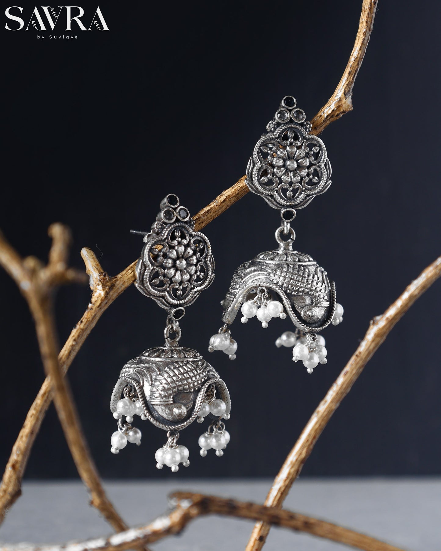 Classic Oxidized Pearl Jhumkas