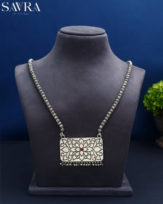 Oxidized Floral Panel Pendant