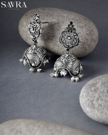 Classic Oxidized Pearl Jhumkas