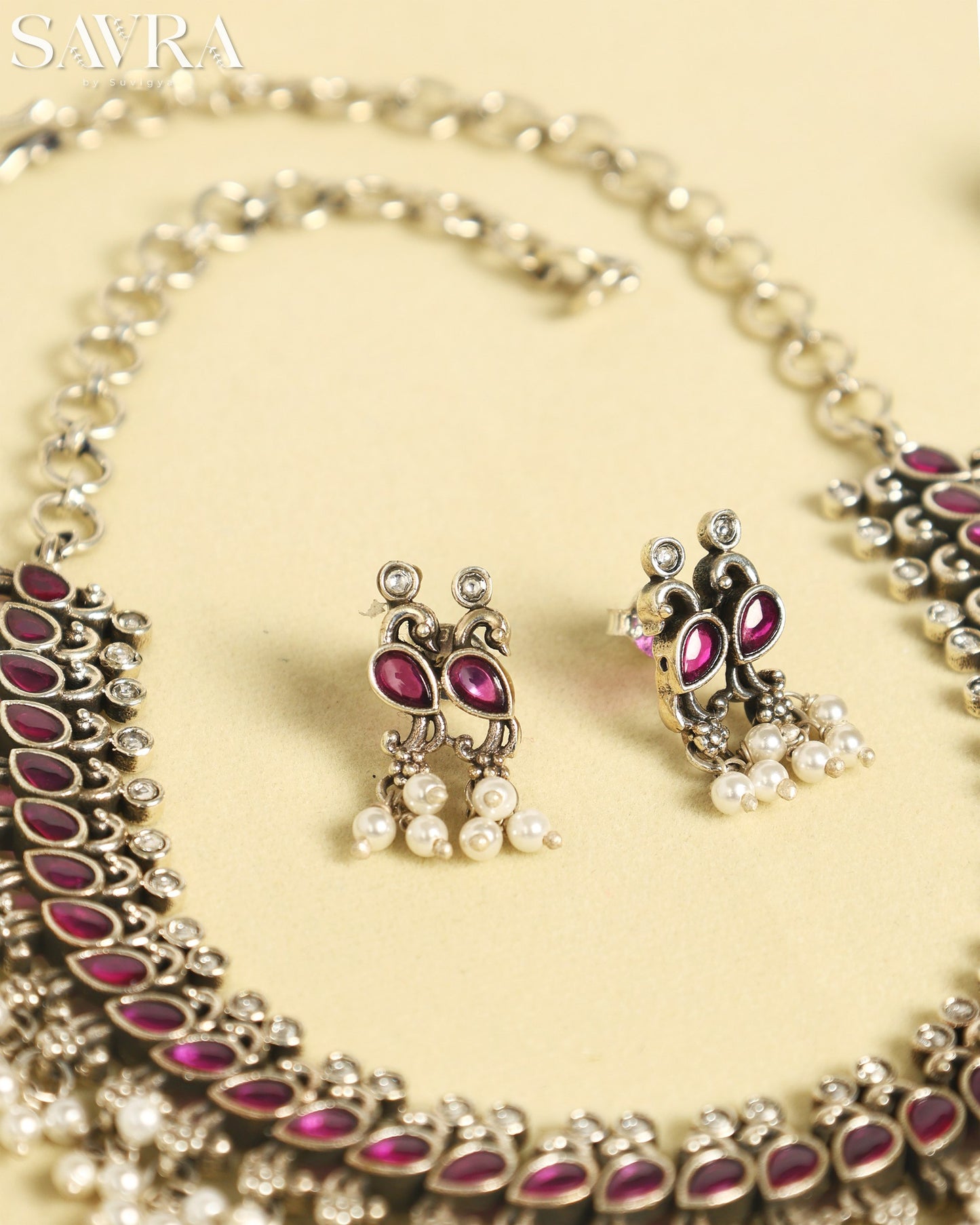 Nitara Ruby/ Pearl Necklace Set