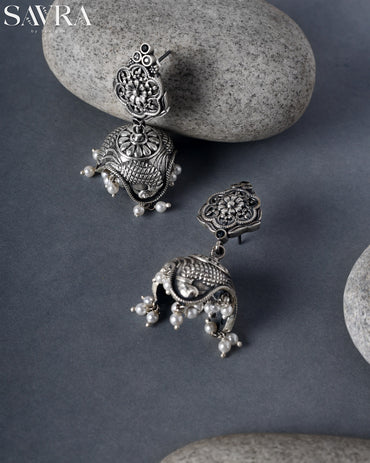 Classic Oxidized Pearl Jhumkas