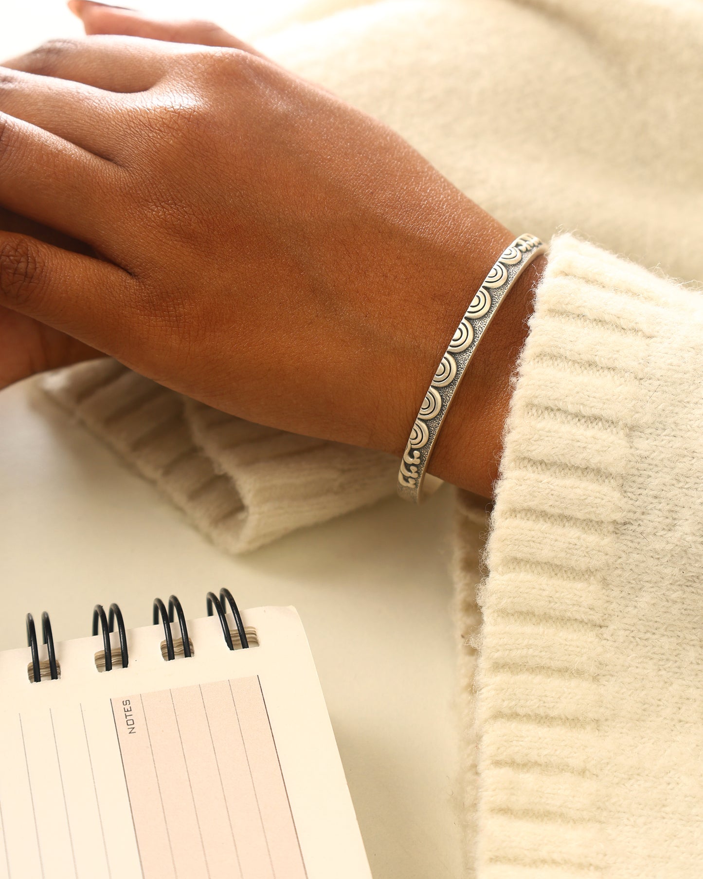 Tribal Etched Silver Cuff