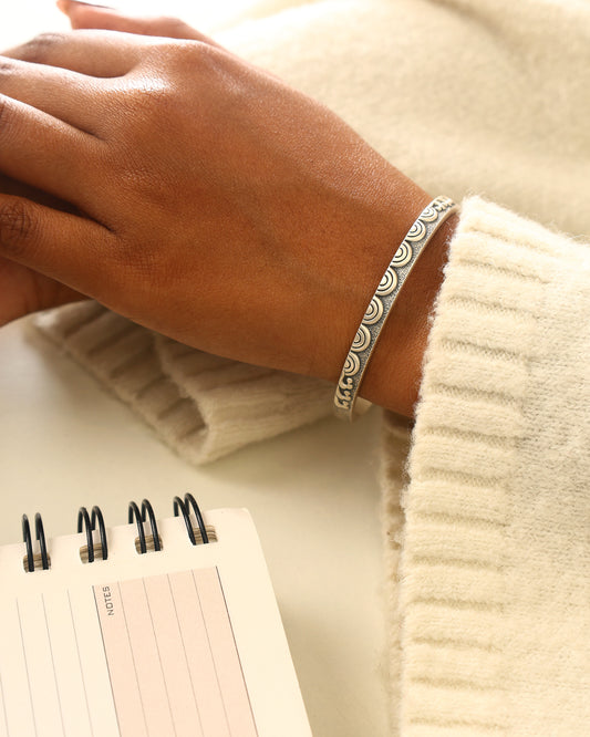Tribal Etched Silver Cuff