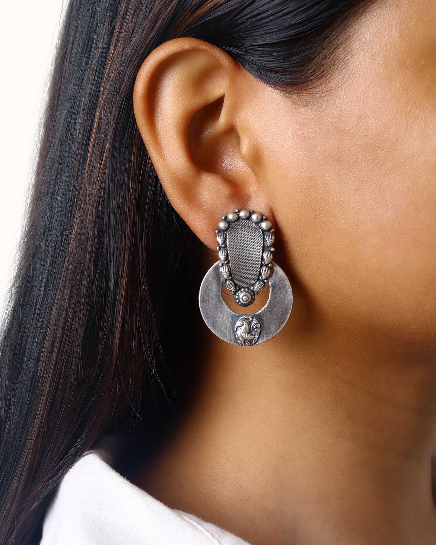 Tribal Silver Disc Drops