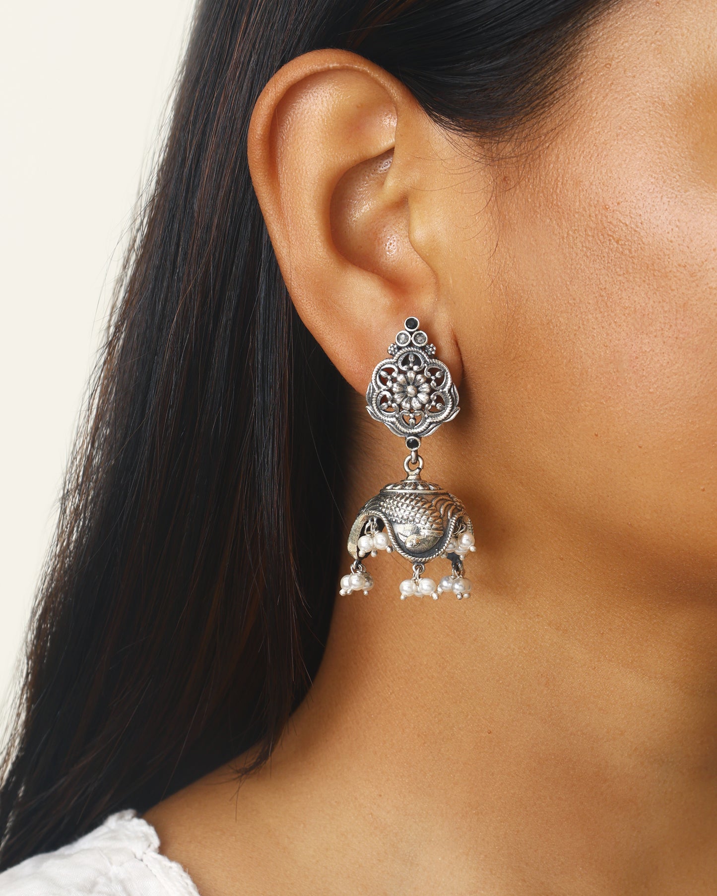 Classic Oxidized Pearl Jhumkas