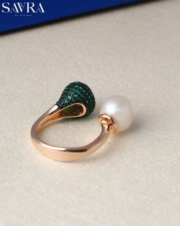 Pearl and Emerald Open Ring