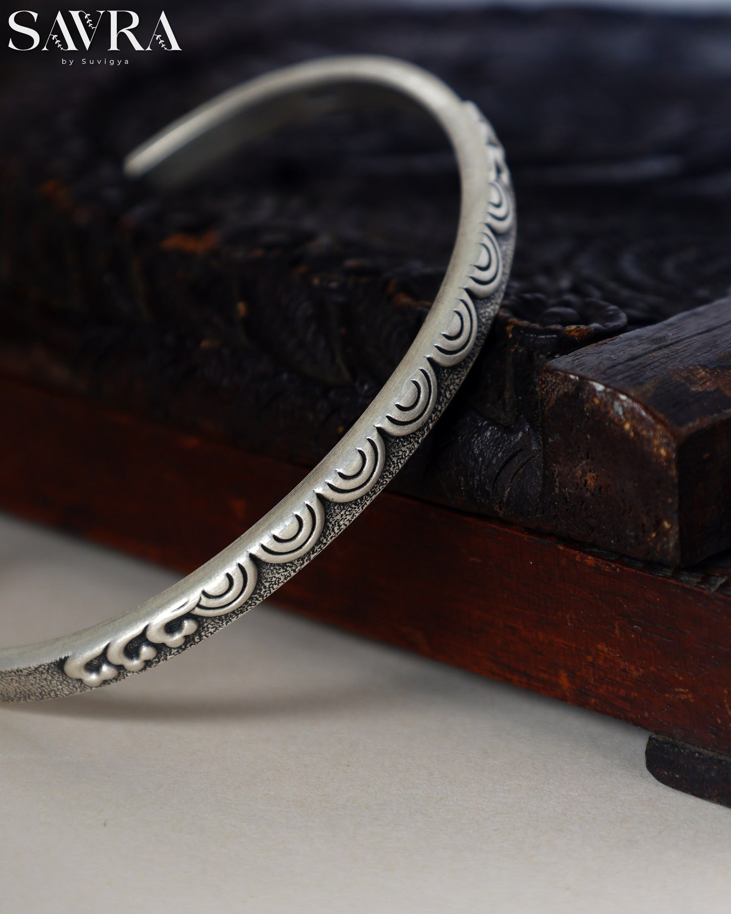 Tribal Etched Silver Cuff