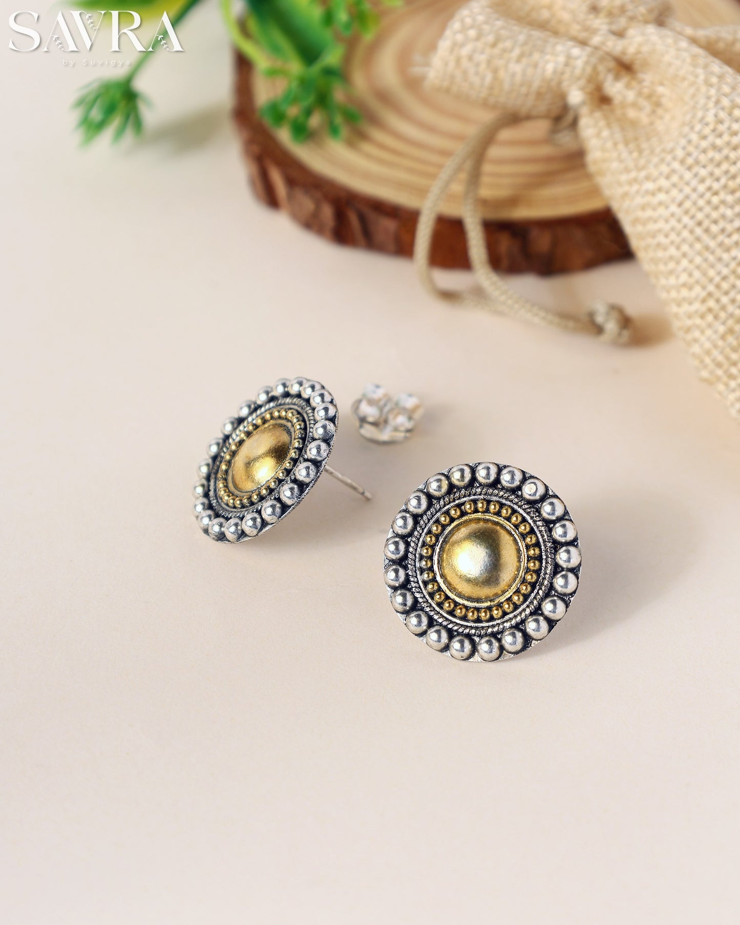 Dual-Tone Golden Button Studs