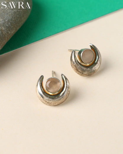 Celestial Moonstone Crescent Studs