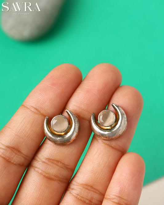 Celestial Moonstone Crescent Studs