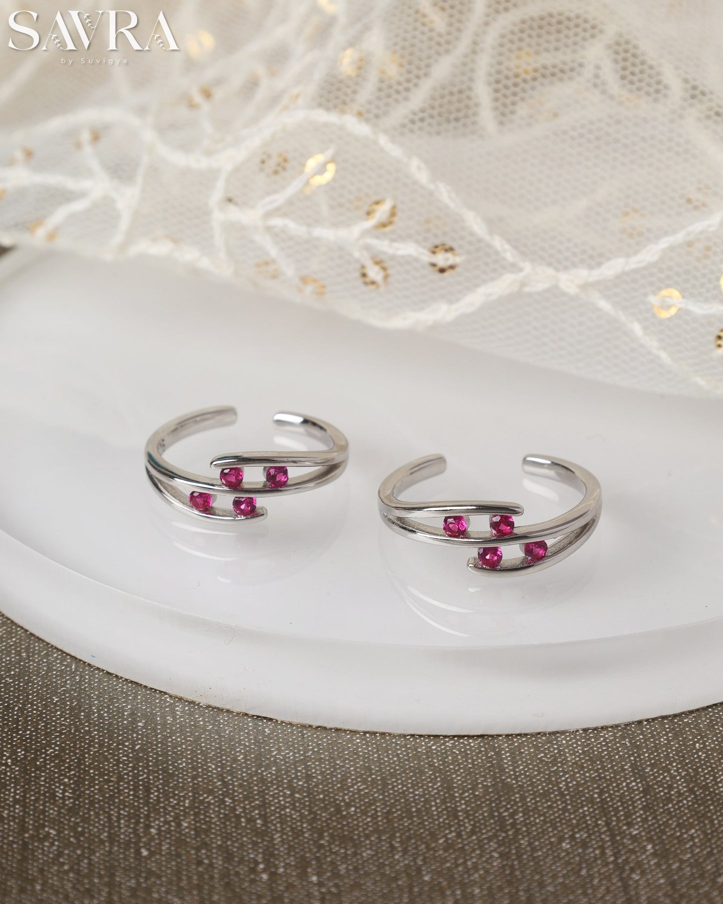 Triple Stone Ruby Band Toe Rings