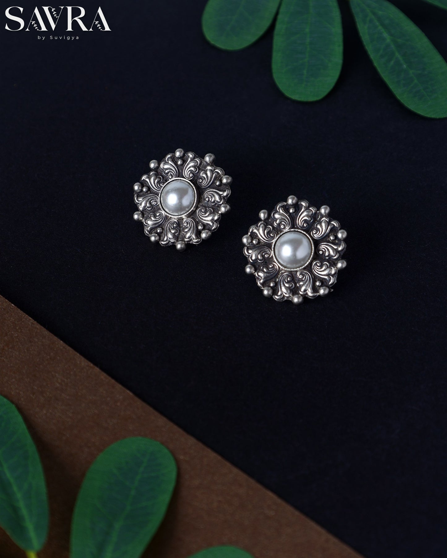 Ornate Pearl Flower Studs
