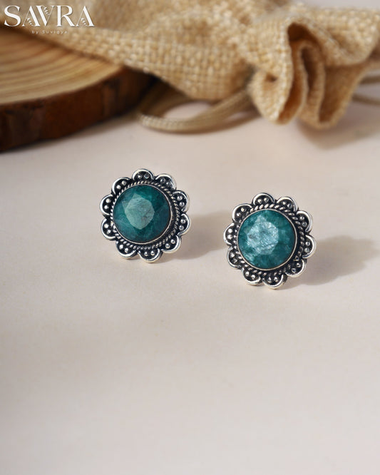 Raw Emerald Flower Studs
