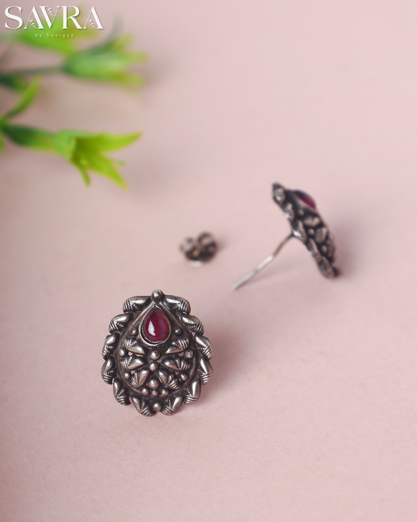 Oxidized Red Teardrop Studs