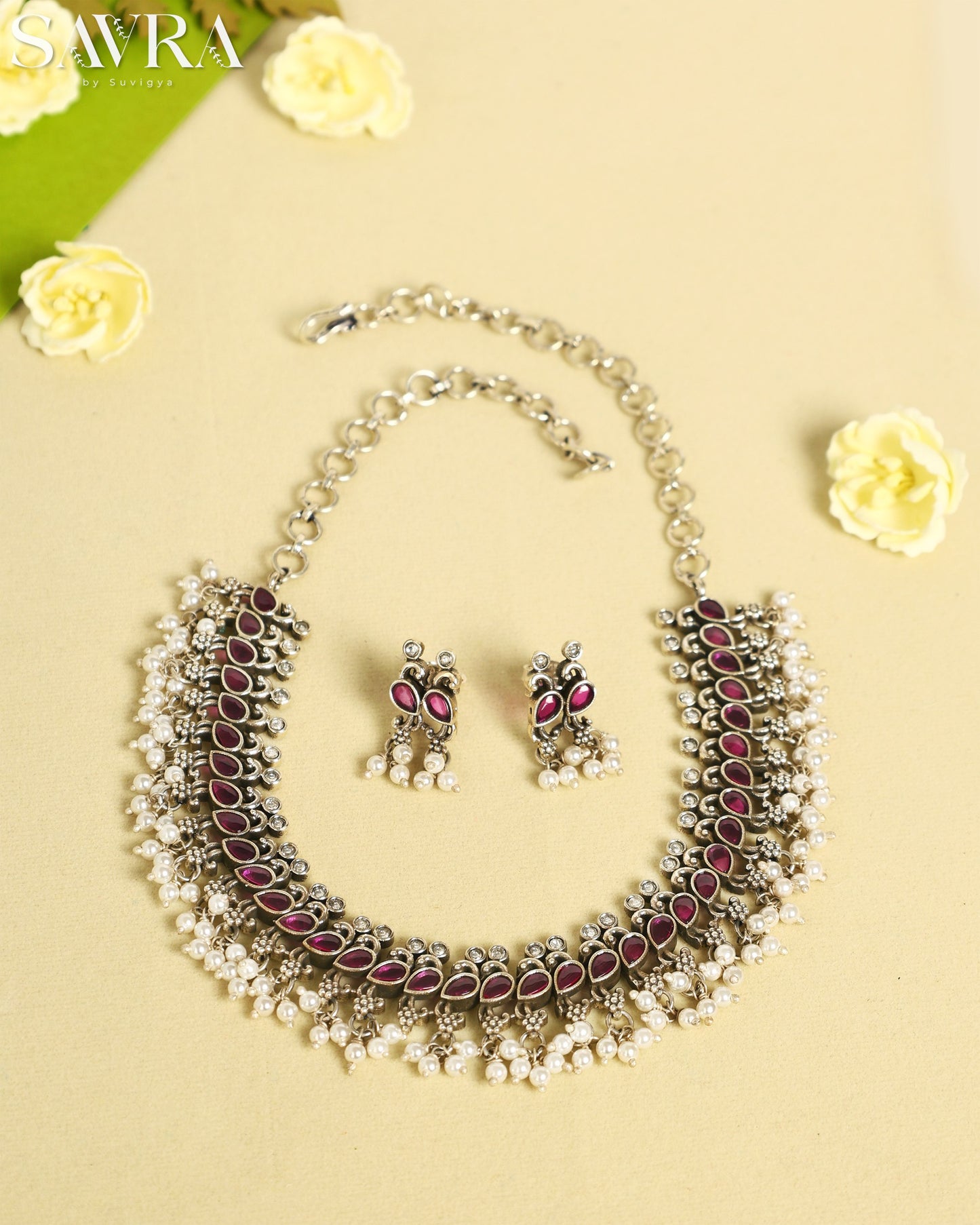 Nitara Ruby/ Pearl Necklace Set