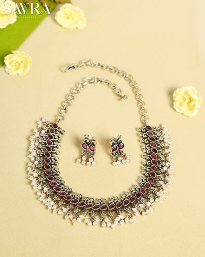 Nitara Ruby/ Pearl Necklace Set