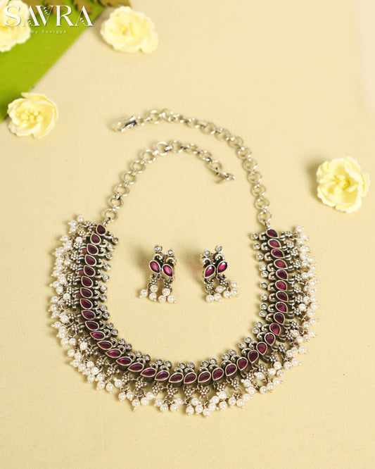 Nitara Ruby/ Pearl Necklace Set