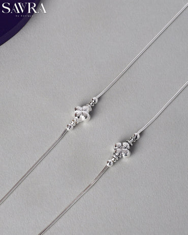 Minimalist Silver Bead Flower Anklets
