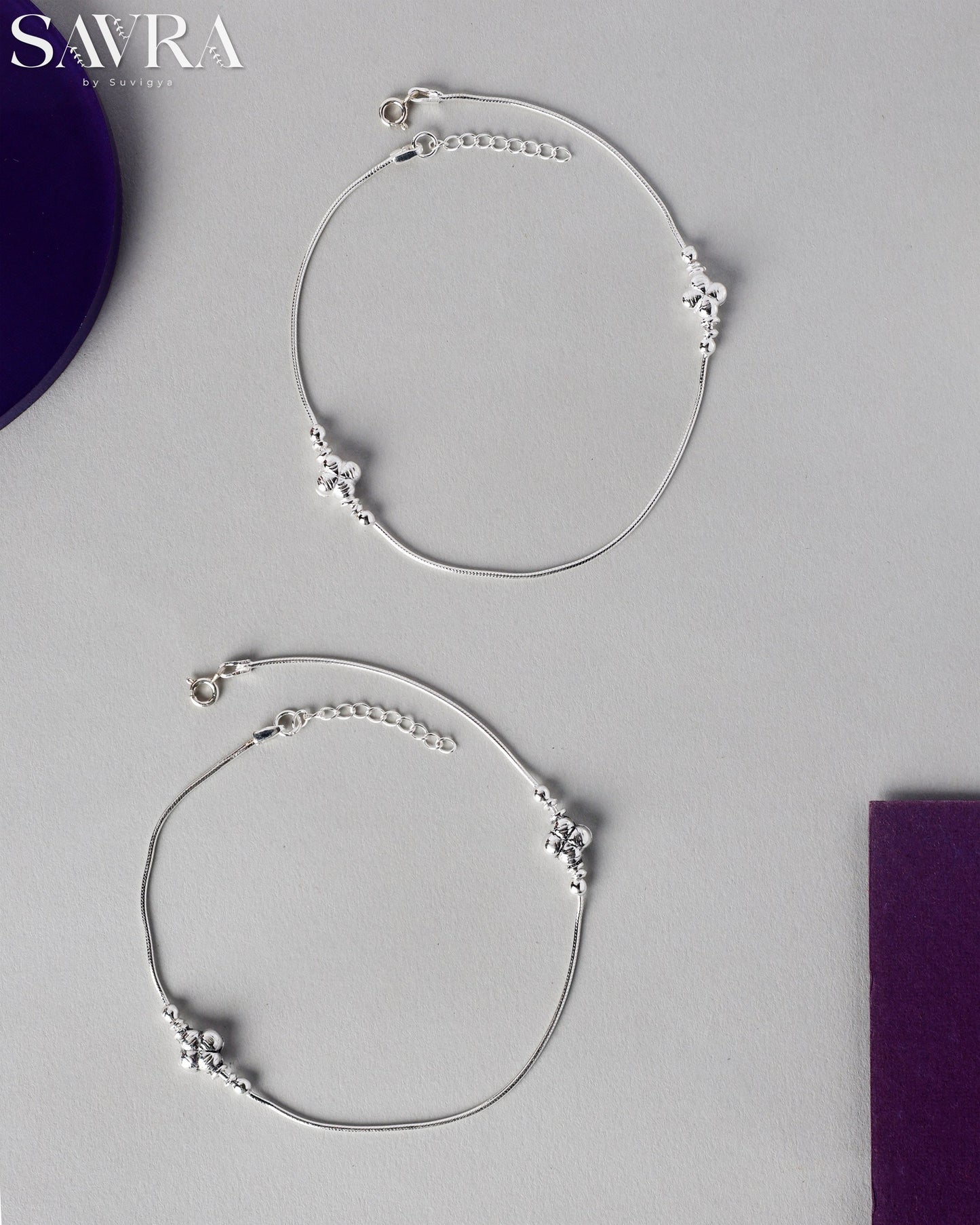 Minimalist Silver Bead Flower Anklets