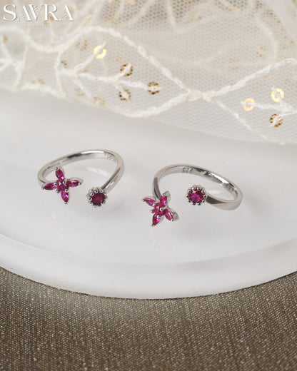 Ruby Flower Open Toe Rings