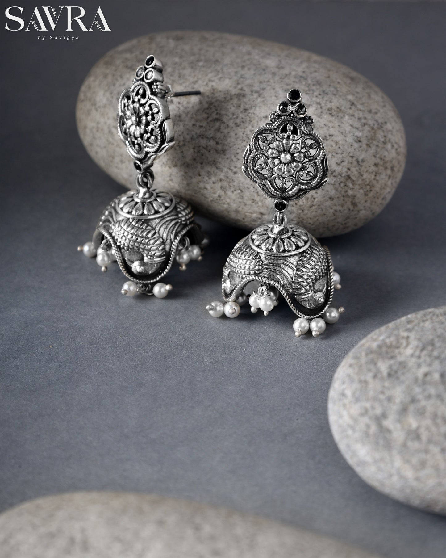 Classic Oxidized Pearl Jhumkas