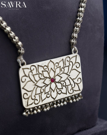 Oxidized Floral Panel Pendant