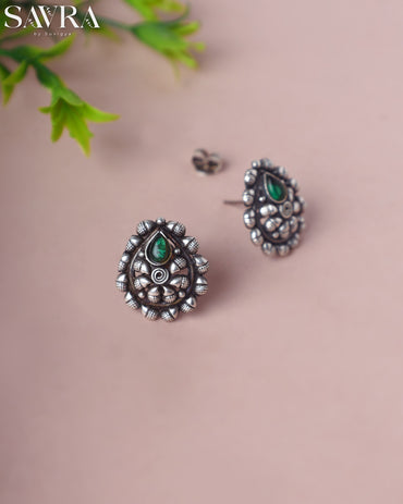 Oxidized Green Stone Petal Studs