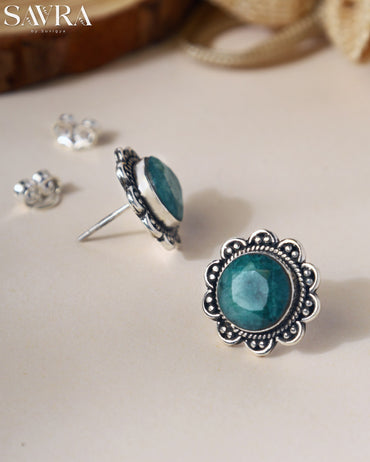 Raw Emerald Flower Studs