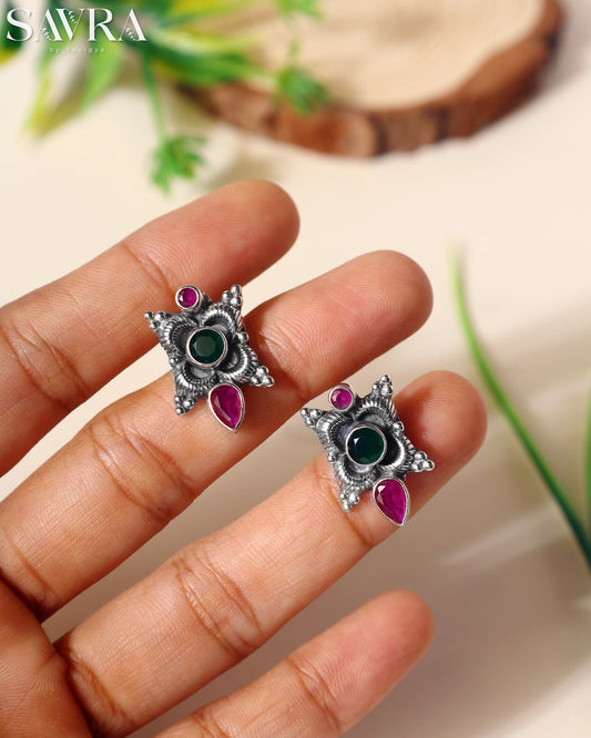 Jeweled Floral Star Studs