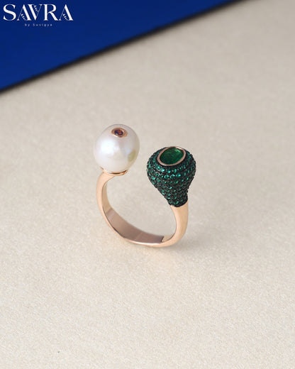 Pearl and Emerald Open Ring