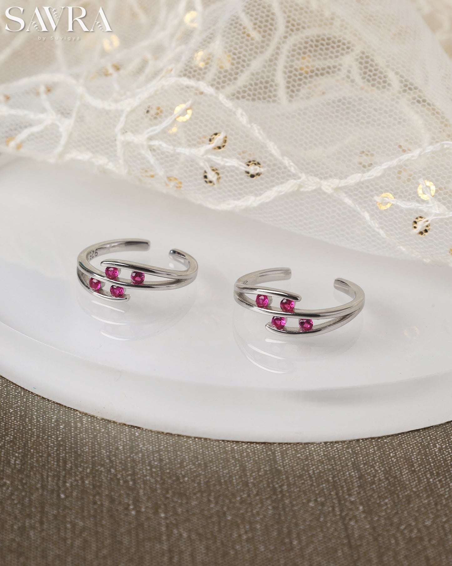 Triple Stone Ruby Band Toe Rings
