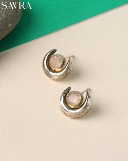Celestial Moonstone Crescent Studs