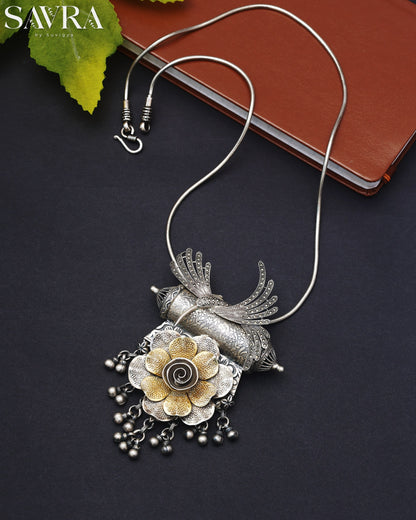 Two-Tone Bird Flower Pendant