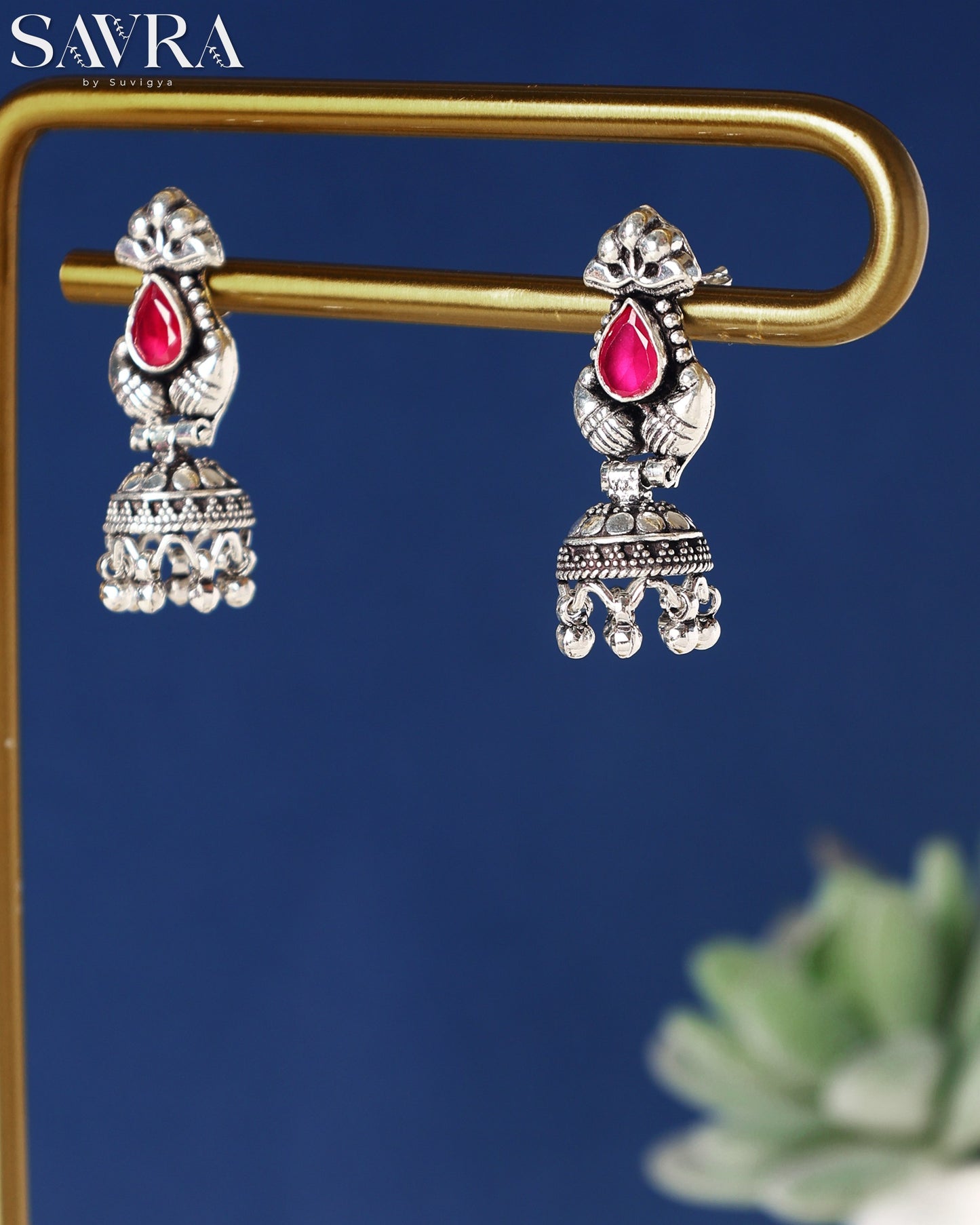 Peacock Ruby Stone Jhumkas