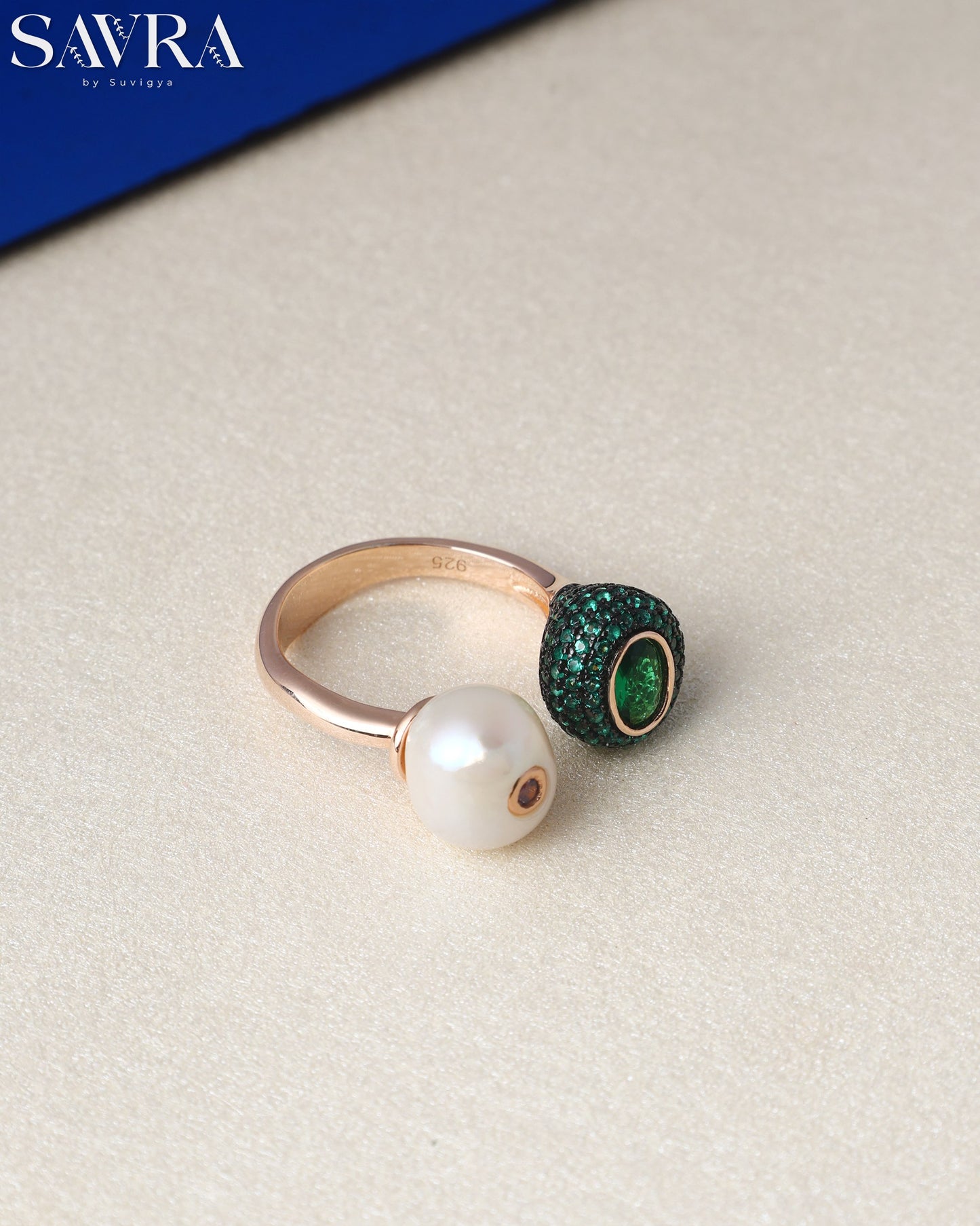 Pearl and Emerald Open Ring