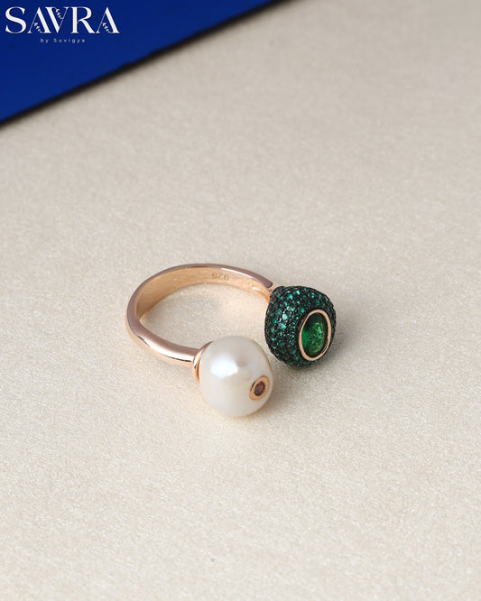 Pearl and Emerald Open Ring