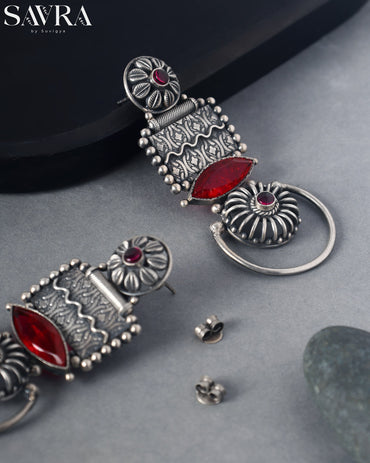 Geometric Red Stone Drop Earrings