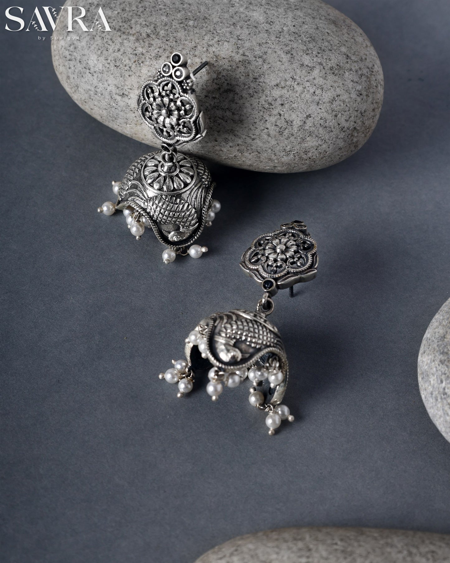 Classic Oxidized Pearl Jhumkas