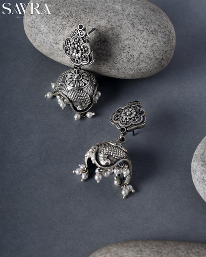Classic Oxidized Pearl Jhumkas