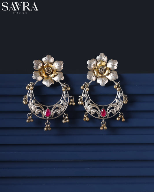 Two-Tone Flower Hoop Earrings